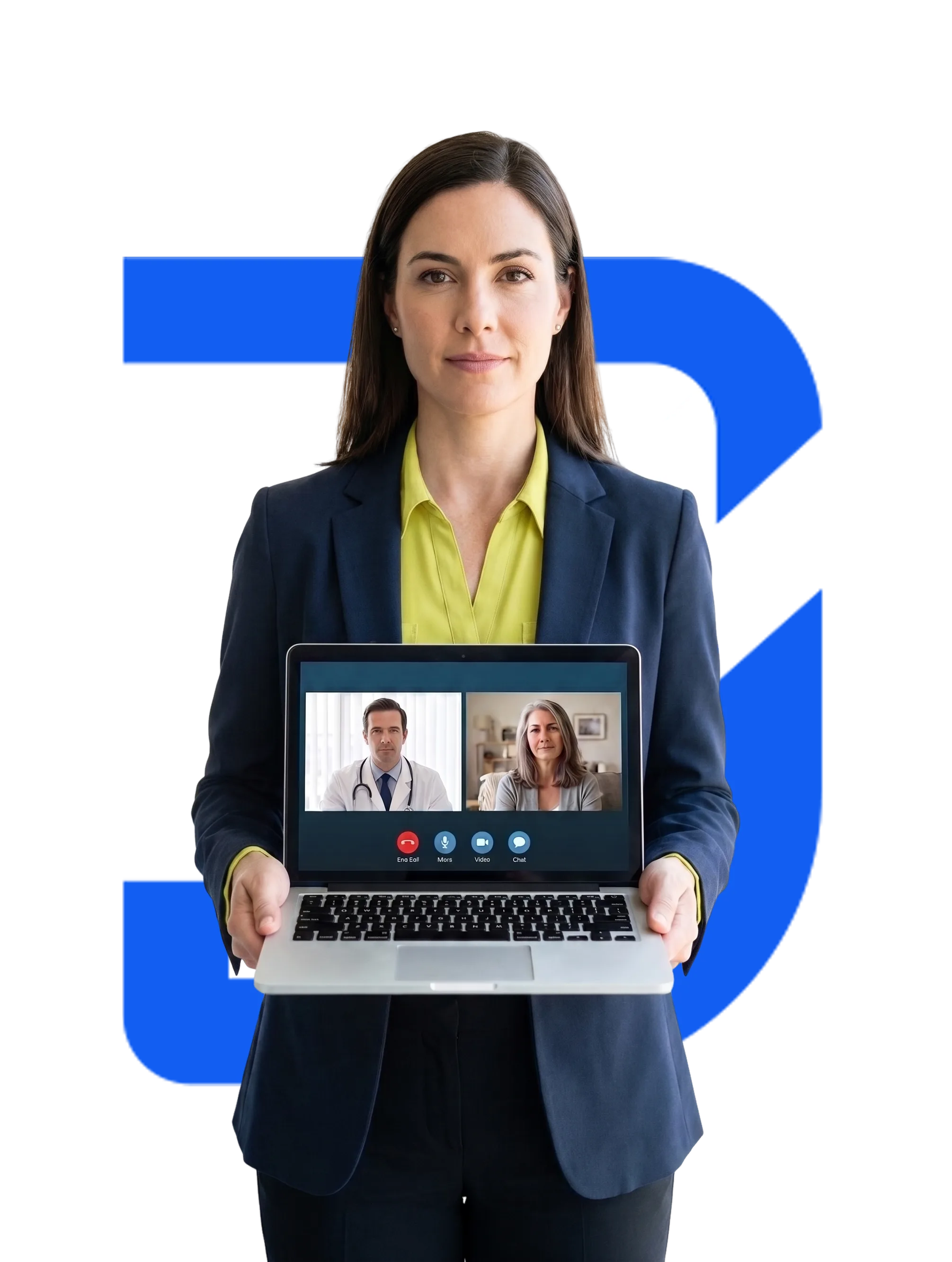 Advogada apresentando uma consulta médica por telemedicina na tela do notebook